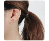 Christmas Mitten Red Enamel With CZ Silver Stud Earrings STS-5521